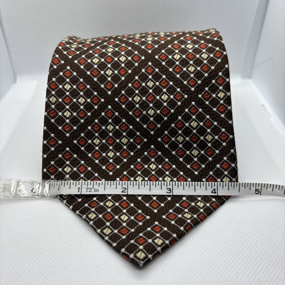 Christian Dior Necktie Brown Geometric Diamond Pattern Men's Tie 70s Disco Retro - Picture 3 of 8